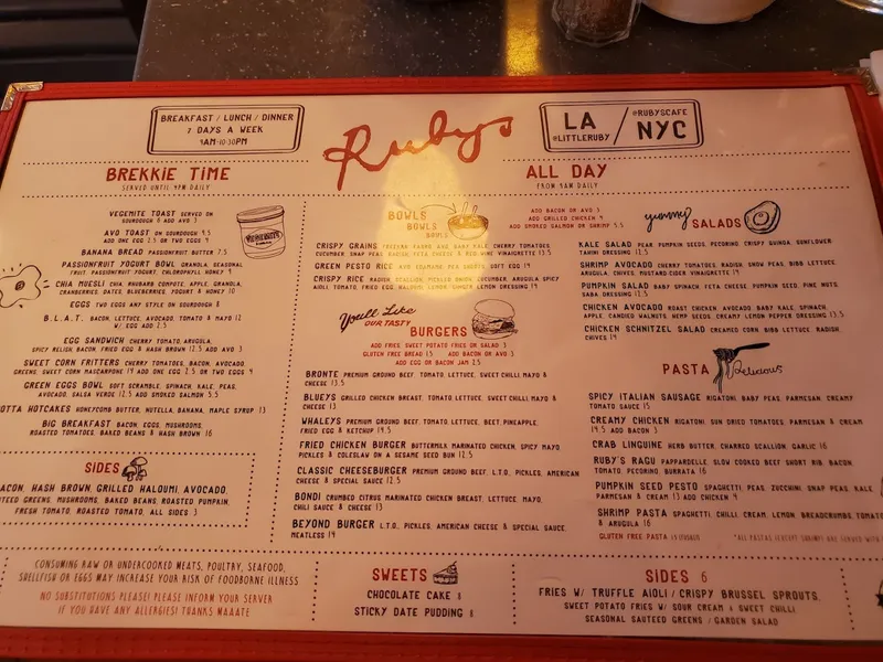 menu 2 of Ruby's Cafe - East Village