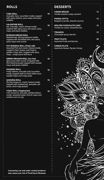 menu of Tabu lounge