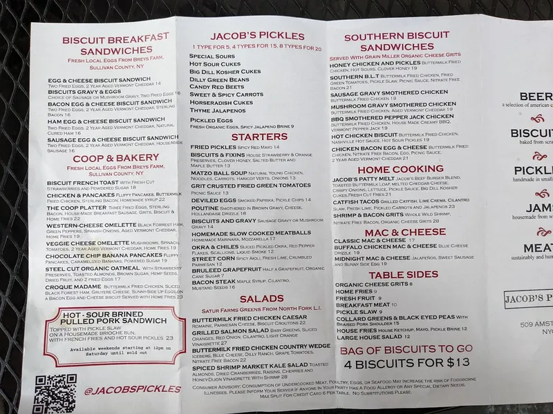 menu 0 of Jacob's Pickles