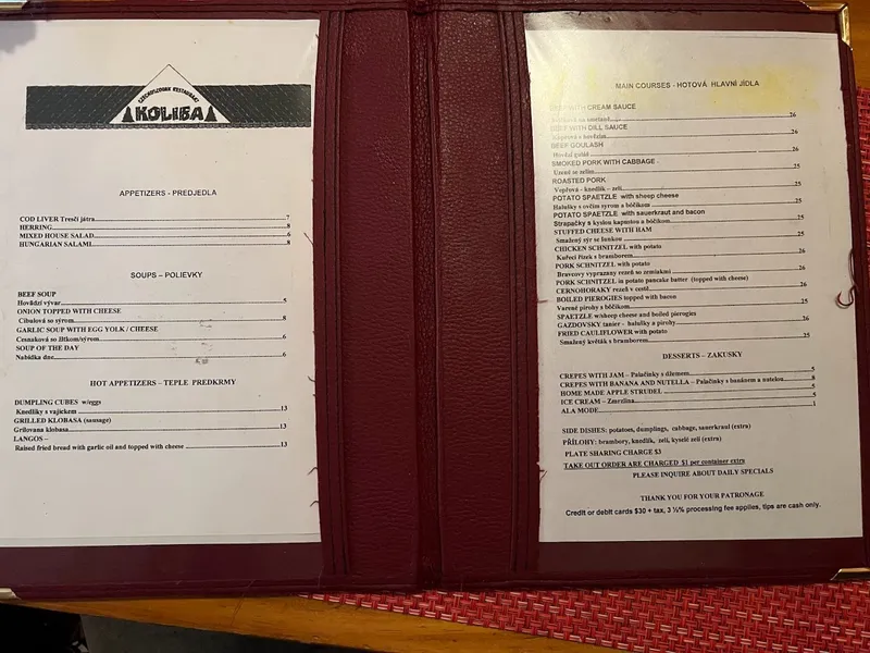 menu 1 of Koliba