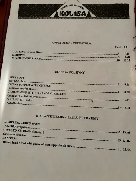 menu 2 of Koliba