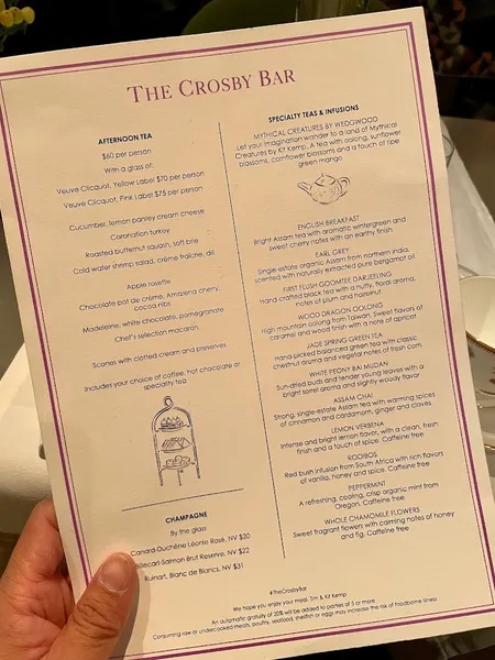 menu of The Crosby Bar