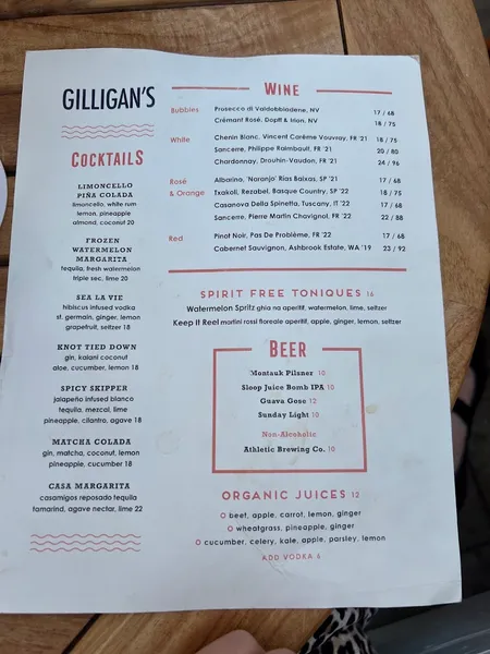 menu of Gilligan's