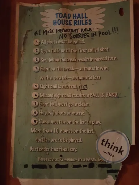 menu of Toad Hall