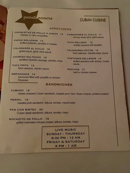 menu 2 of Guantanamera