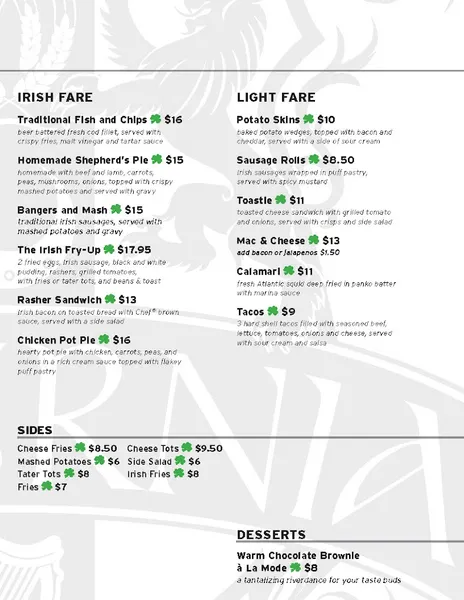 menu of Hibernia Bar