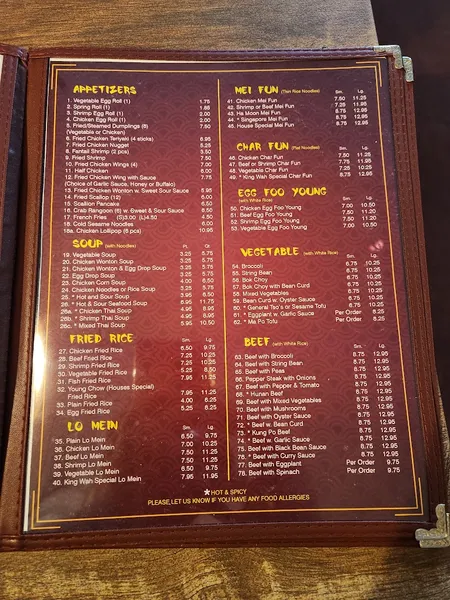 menu of King Wah