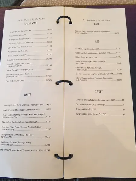 menu of Bar SixtyFive at Rainbow Room