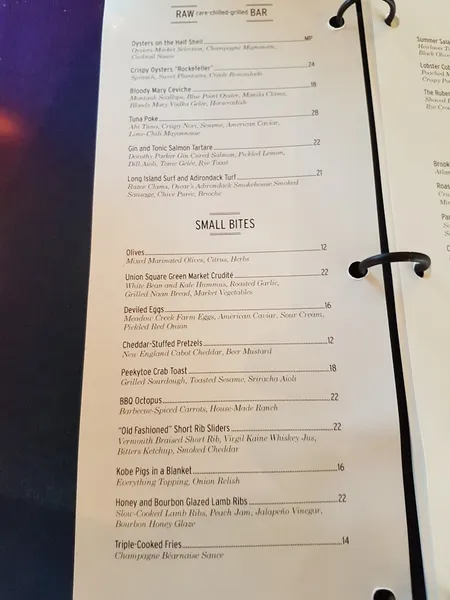 menu of Bar SixtyFive at Rainbow Room