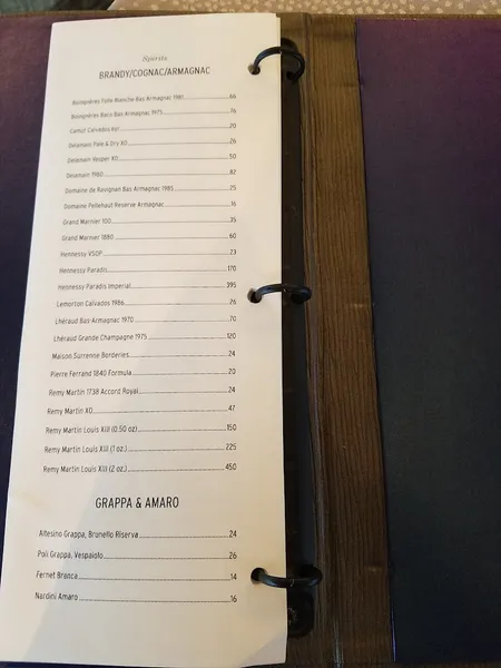 menu of Bar SixtyFive at Rainbow Room