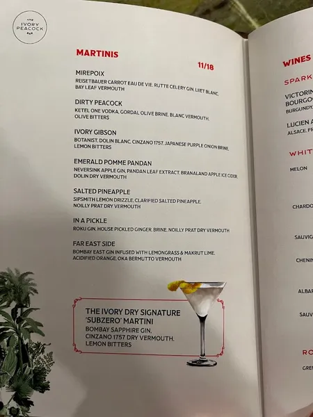 menu of The Ivory Peacock