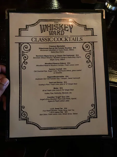 menu of The Whiskey Ward