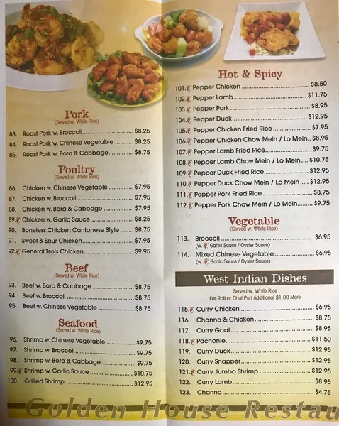 menu of New Happy Golden House