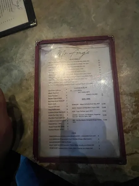 menu of Mr. Fong's