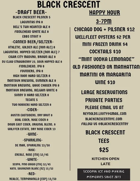 menu of Black Crescent