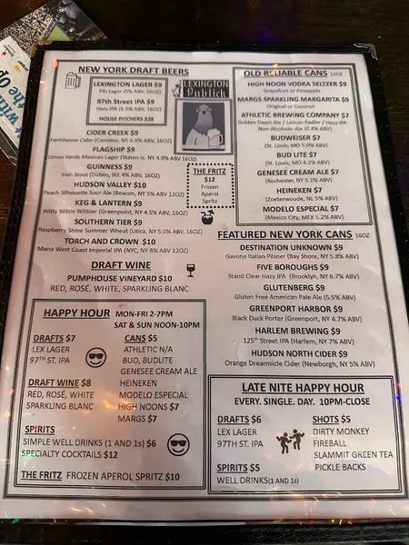 menu of Lexington Publick