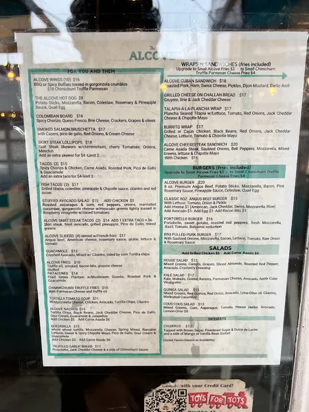 menu of The Alcove