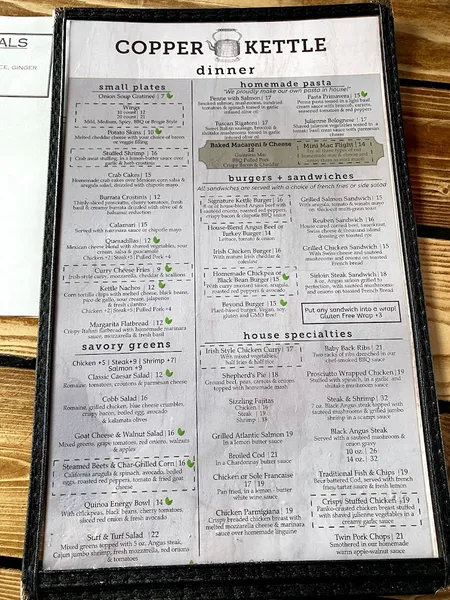 menu of Copper Kettle Bar & Restaurant