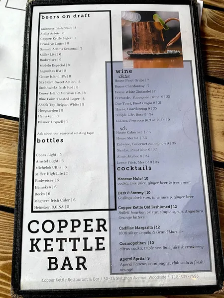 menu of Copper Kettle Bar & Restaurant