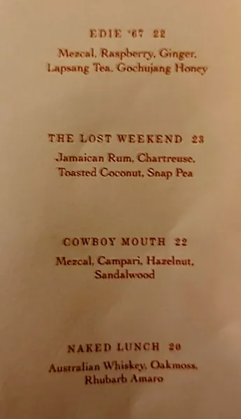 menu 1 of Lobby Bar at The Hotel Chelsea