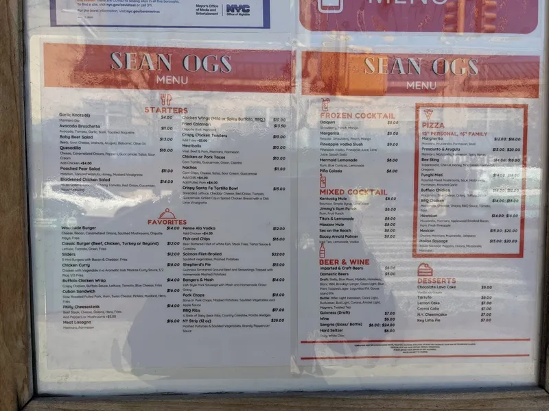 menu of Sean Og's