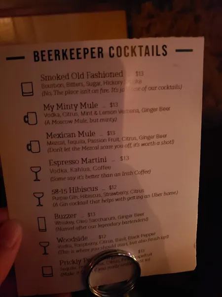 menu of The Beerkeeper