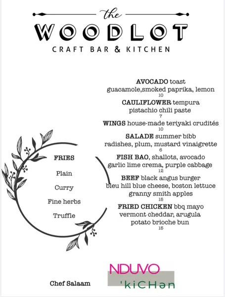 menu of The Woodlot