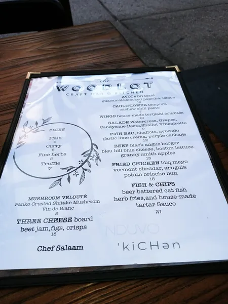 menu of The Woodlot