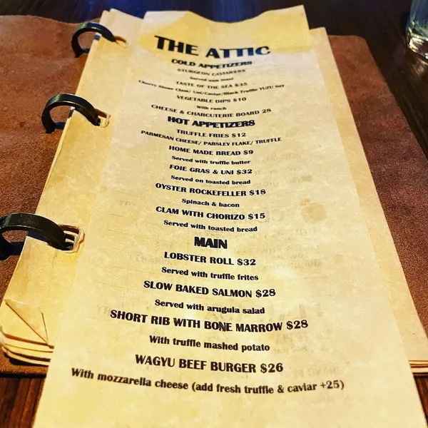 menu of The Attic