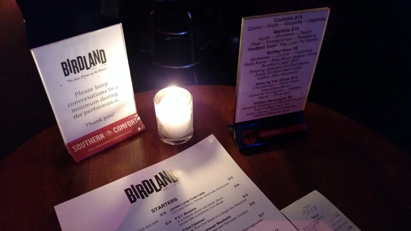 menu of Birdland Jazz Club