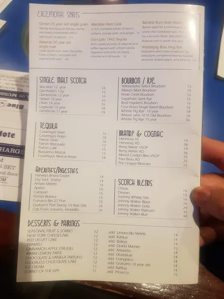 menu of Blue Note