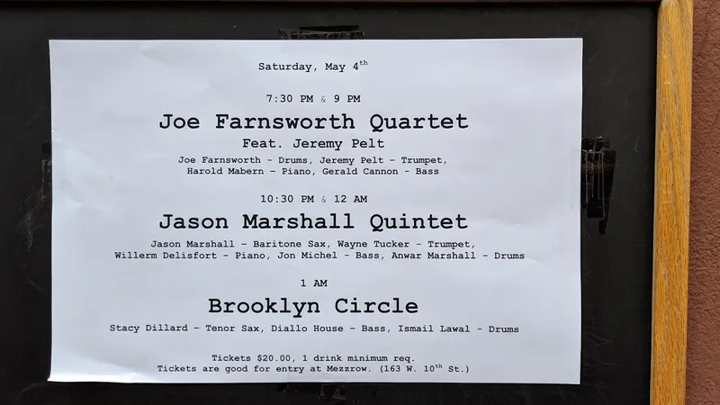 menu of Smalls Jazz Club