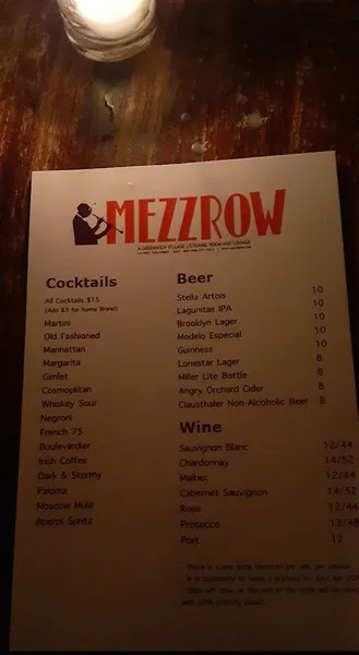 menu of Mezzrow