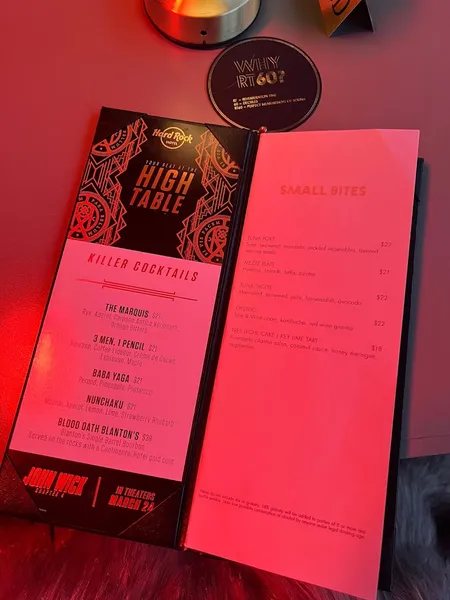 menu of RT60 Rooftop Bar & Lounge