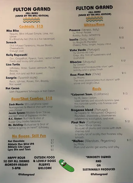 menu of Fulton Grand