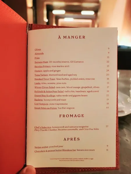 menu of Bar Blondeau