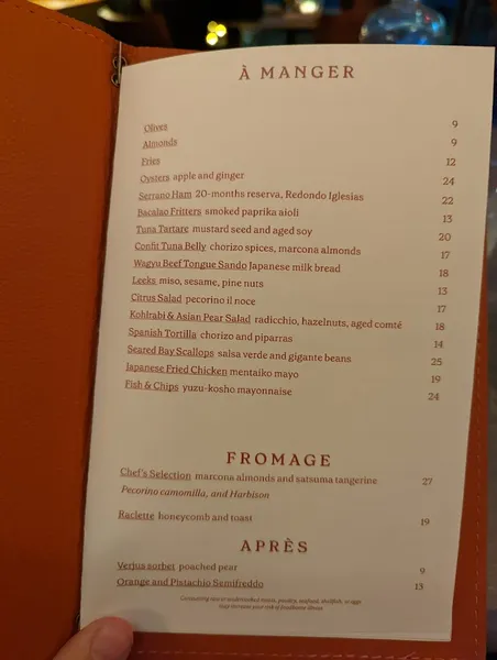 menu of Bar Blondeau