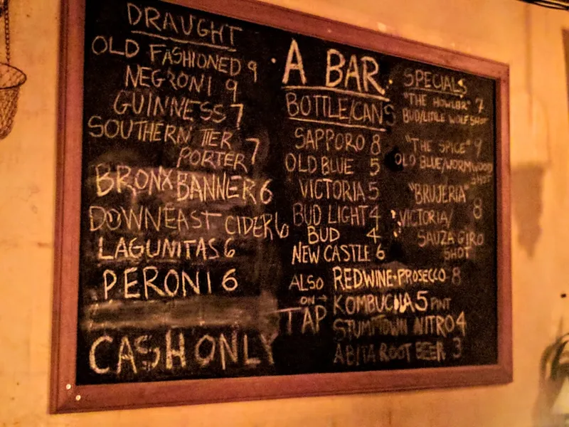 menu of A Bar Brooklyn