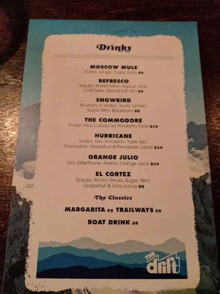 menu of The Drift