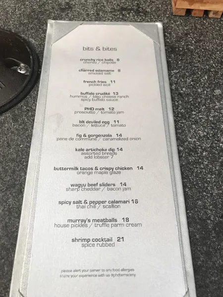 menu of PHD Terrace at Dream Midtown