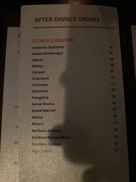 menu of Upstairs