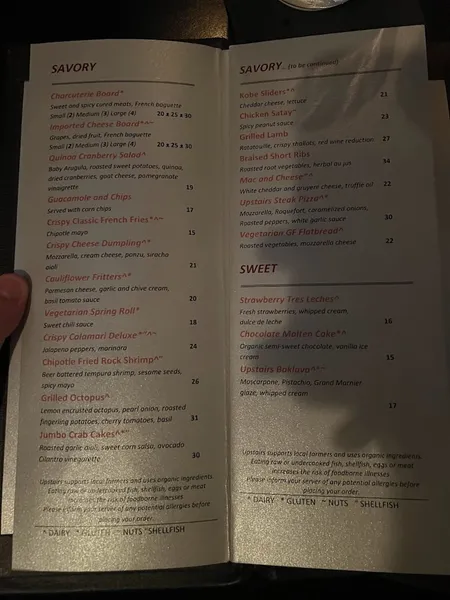 menu of Upstairs