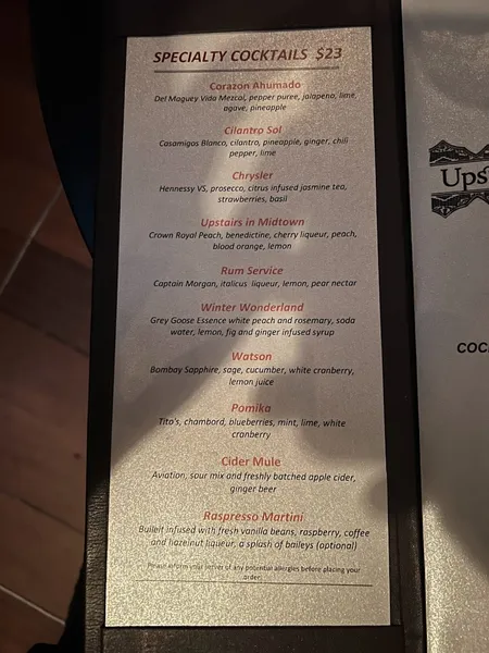 menu of Upstairs