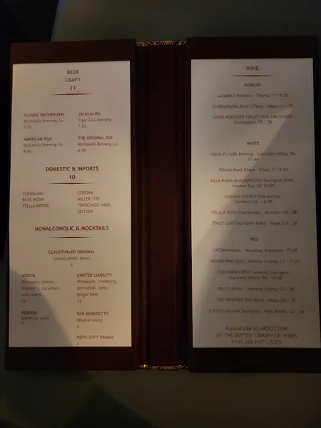 menu of Top of the Strand Rooftop Bar