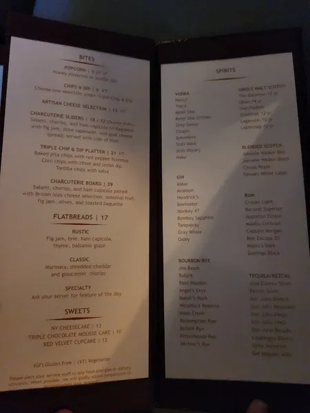 menu of Top of the Strand Rooftop Bar