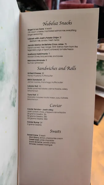 menu of Nubeluz