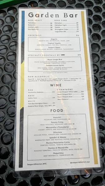 menu of The Garden Bar