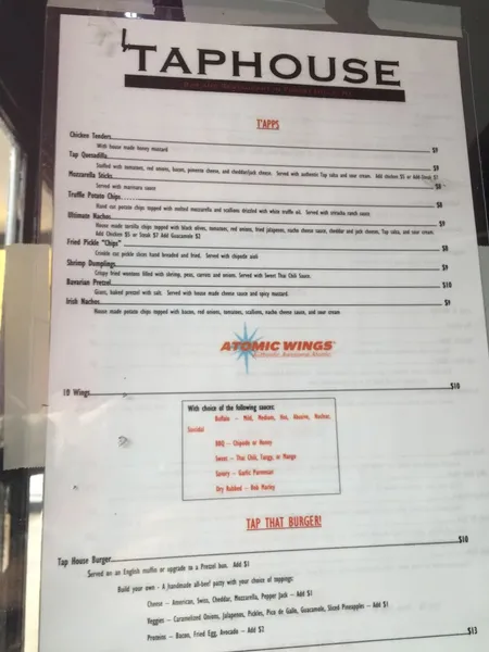 menu of Tap House