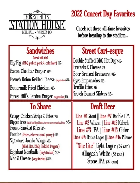 menu of Forest Hills Station House