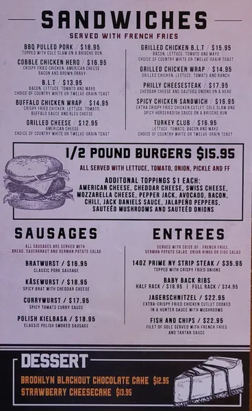 menu of Cobblestones Pub and Biergarten